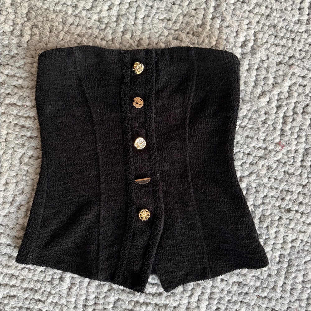 Zara Black Strapless Top with Gold Buttons